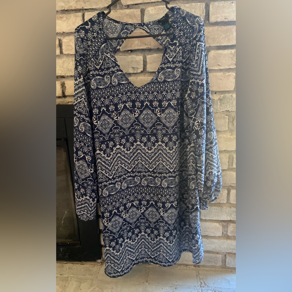 Rue21 Navy and White Patterned Long Sleeve Dress